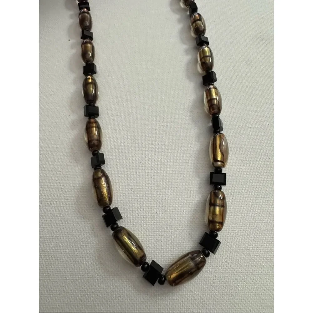 Y2K Vintage Womens Black & Brown Beaded Ombré Long Matinee Rope Necklace‎ 90's